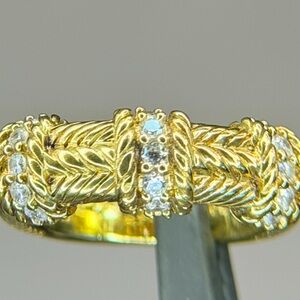 Judith Ripka Vintage Gold Over 925 Sterling Silver Rope Band Ring With CZ,Size 7